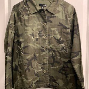 Aqua Camo Print Star Long Sleeve Size S 100% Cotton Cropped Short Jacket